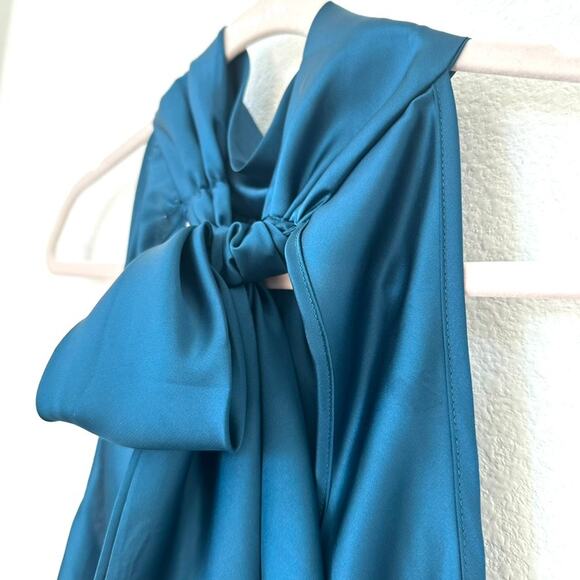 Bishop + Young Jade Blue Satin Neck Tie Halter Top - Size S - Picture 5 of 10